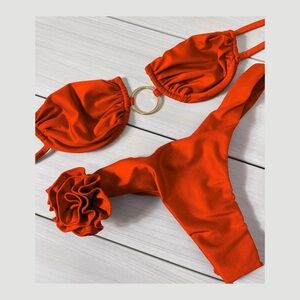 😎 NWT Hot Orange Bikini w Moveable Flower | Size S – NWT